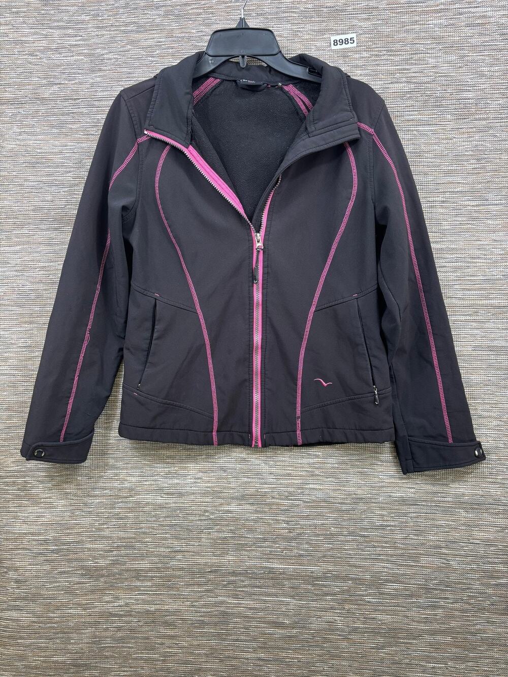 Hawke & Co Jacket Womens Small Black Softshell Full Zip Hooded Pink Trim Lined
